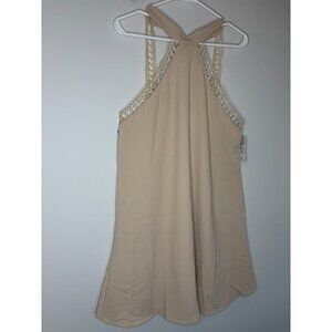 CUPSHE NEW Sunshine Vibes Neutral Mini Dress Womens L Beige Halter Tie Bridal